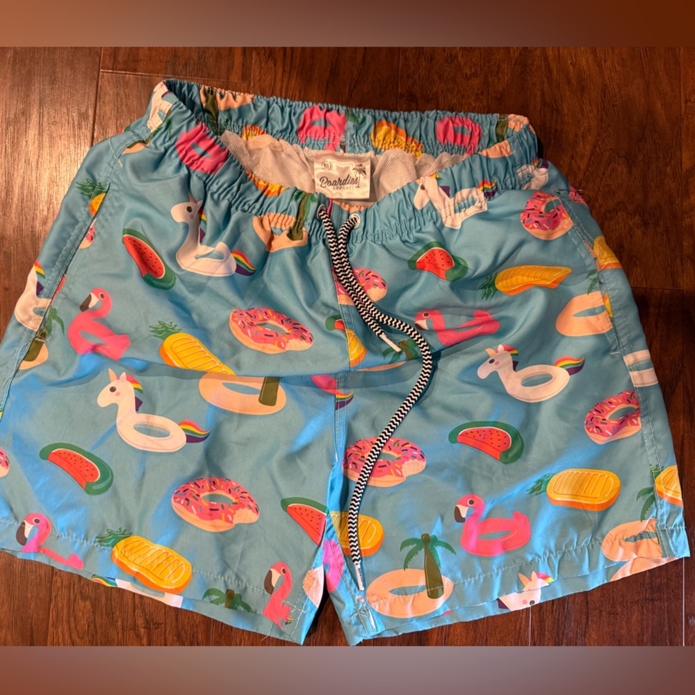 DandyDelight Men's Tropical Print Swim Shorts - Aqua